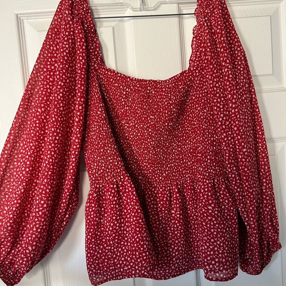 Madewell Red Square Neck Peplum Top